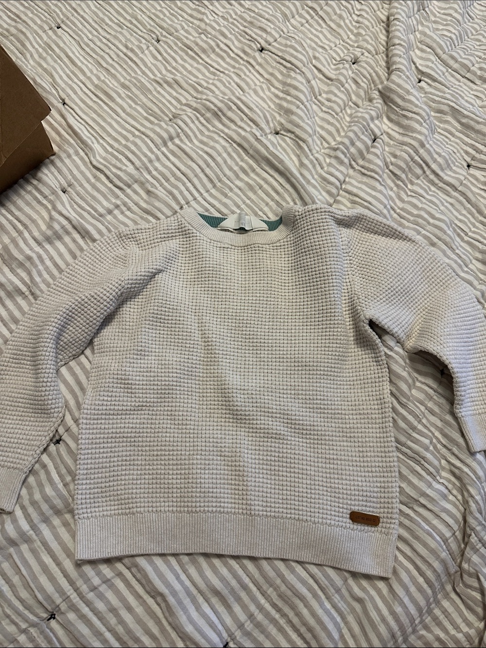 LOFT Cream Waffle Knit Crewneck Sweater